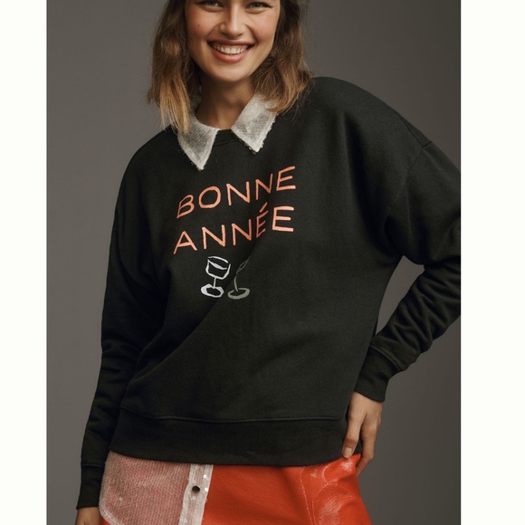 Anthropologies Phthalo Ruth Bonne Annee Varsity crew pullover - Picture 3 of 8